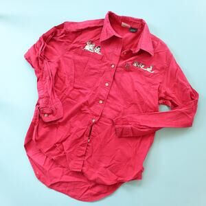 Disney Vintage 90s 101 Dalmatians Embroidered Red Button Up Size Large